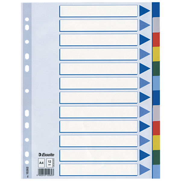 Tussenblad ESSELTE, A4, blanco, 12 tabs