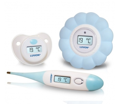 Thermometerset 3 delig, Thermo set exact-70<BR>koortsthermometer/badthermometer<BR>wit/blauw