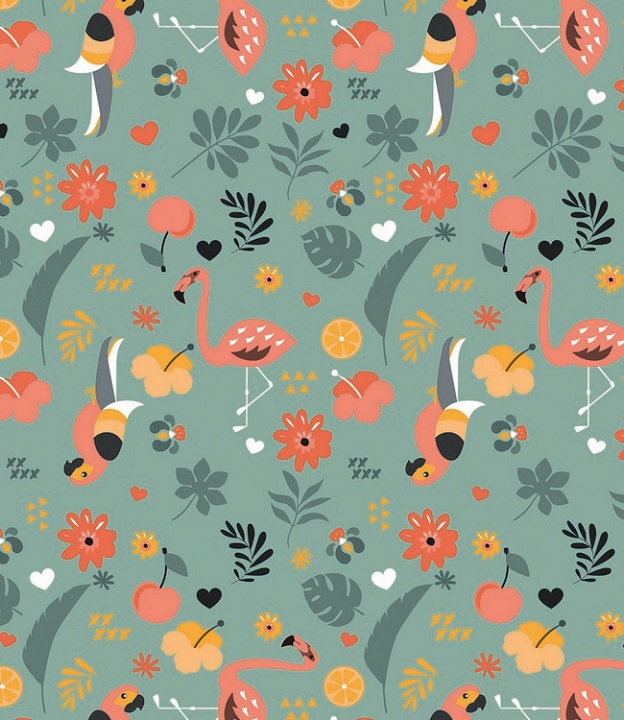 Tafelkleed Exotic Garden Mintgrey, grijs/groen/multikleur, all over print exotische dieren en planten, 140 cm