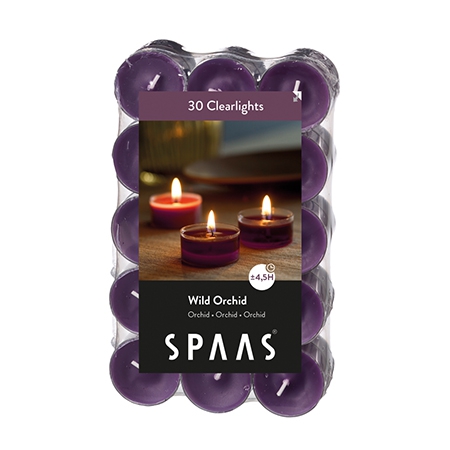 Theelicht Clearlights, rond, aubergine, paars, 3.8 x 1.9 cm, geur: Wild Orchid, brandtijd: 4.5 u, 30 stuk(s)