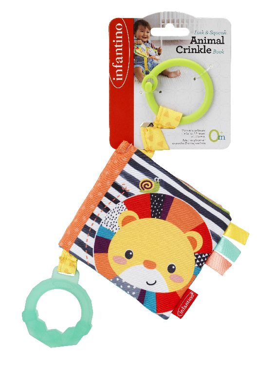 Speelgoed voor de maxi-cosi Infantino Link & squeak animal crinkle book