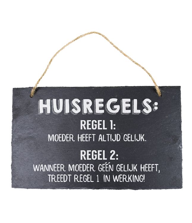 Muurdecoratie PD Party Leisteen - Huisregels | Stone Slogans