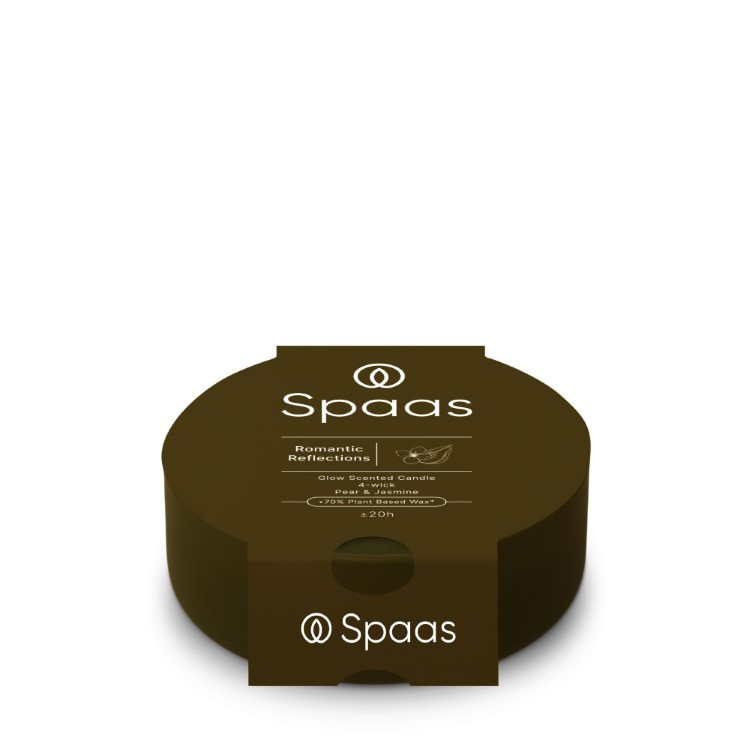 Kaars Spaas, Glow 4-wiek, kaars in glas/geurkaars, Romantic Reflections - Pear and Jasmine | Essential