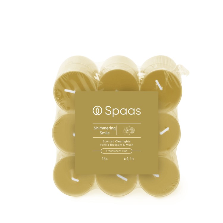 Kaars Spaas, Clearlights, theelicht/geurkaars, Shimmering Smile - Vanilla Blossom and Musk | Essential