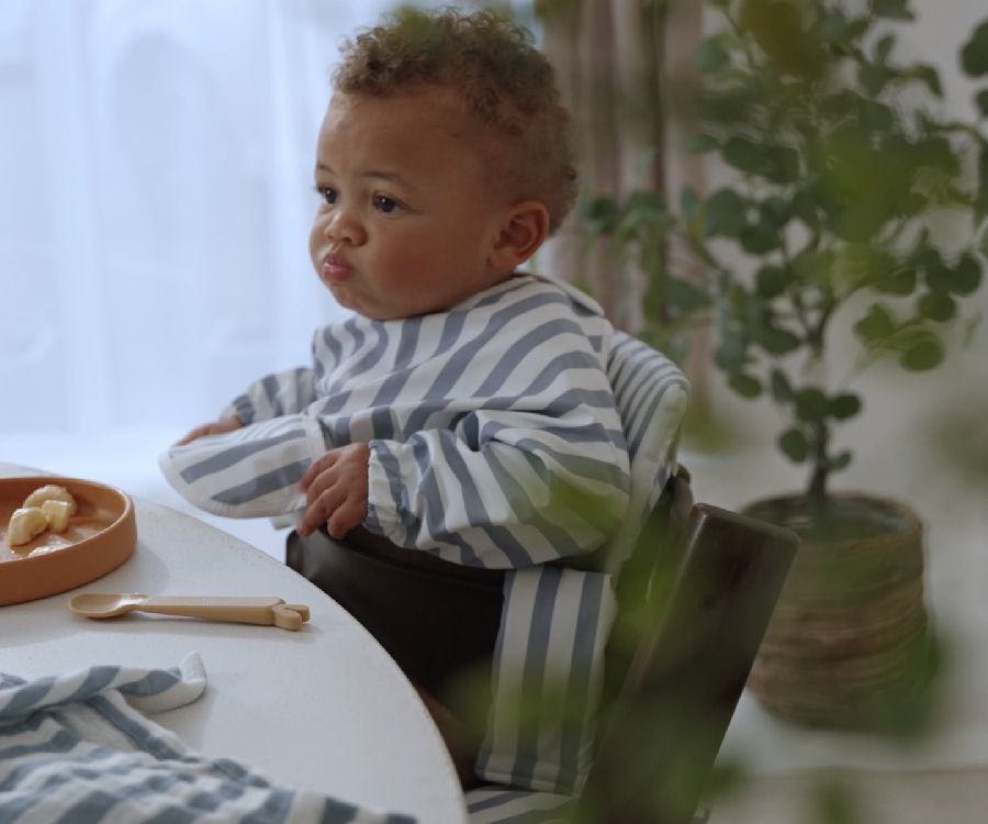 Eetstoel kussen Meyco Baby, geschikt voor Bebeconfort Timba BBC | Fat Stripe Jeans Blue