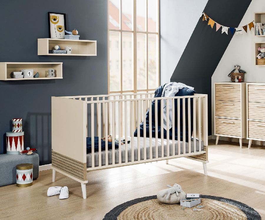 Bed PAIDI, Eefje Cashmere Beige/Groovy Oak, Eefje Cashmere Beige/Groovy Oak 70x140 omvb, babybed omvormbaar tot juniorbed/babybed omvormbaar tot bedbank